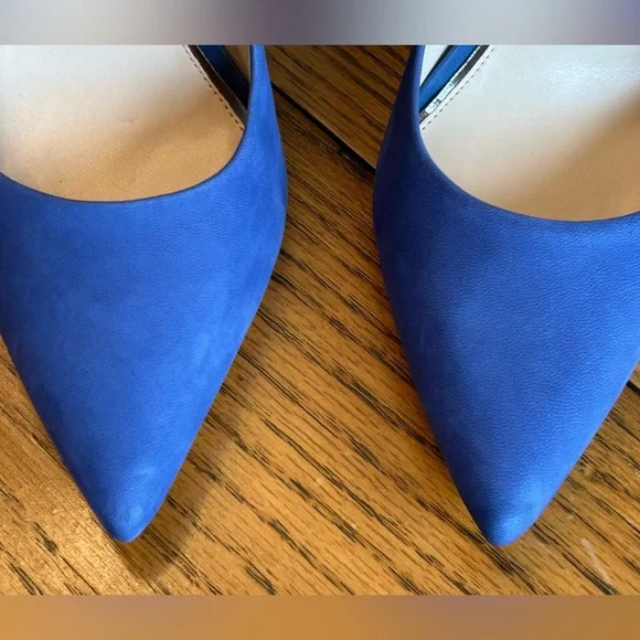 Jessica Simpson Bright Blue/Periwinkle Leather Tassel Bow 4 1/4” Heels Size 8.5 - Picture 10 of 13